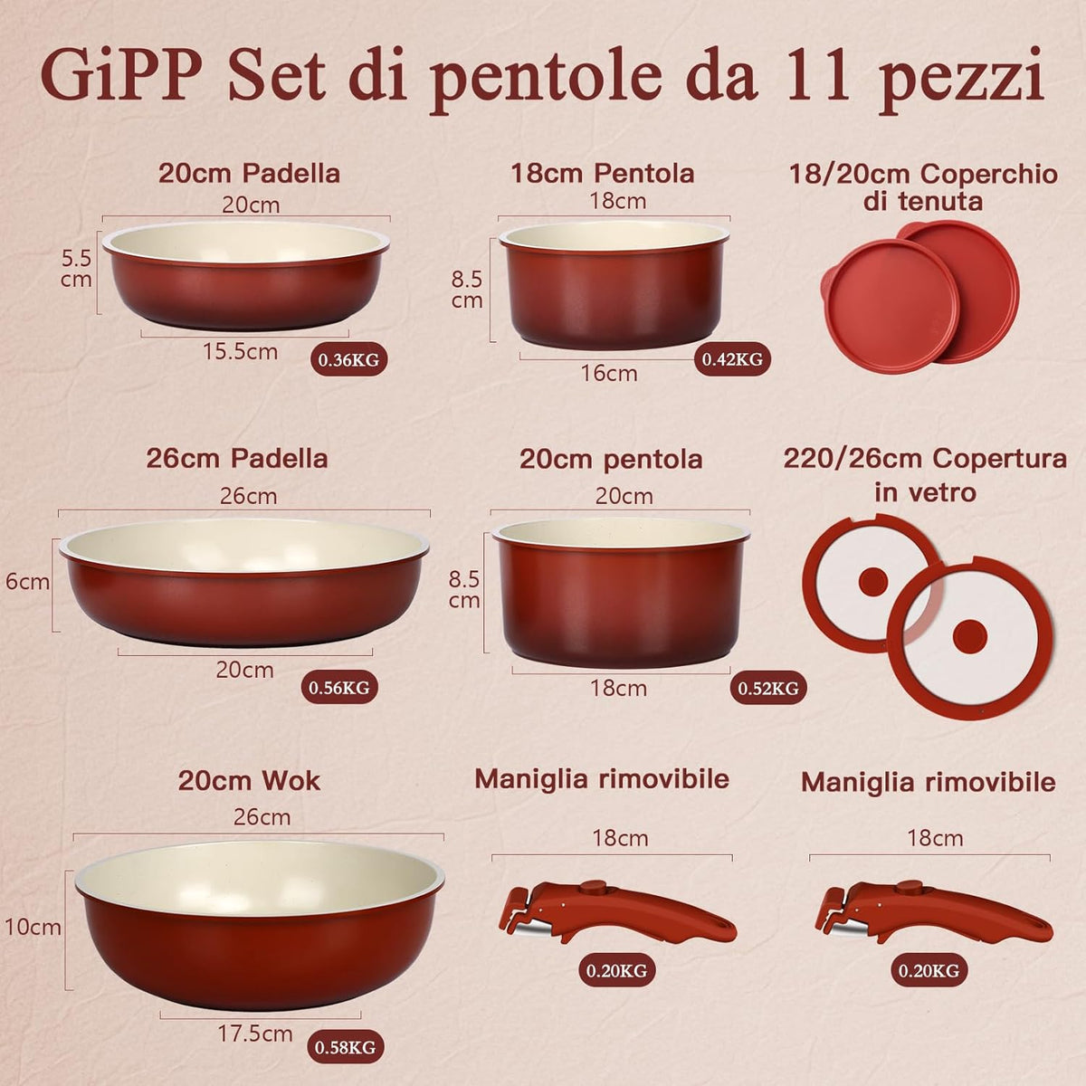 Set Pentole Salvaspazio 11Pz Ceramica Atossica | Per Forno e Induzione