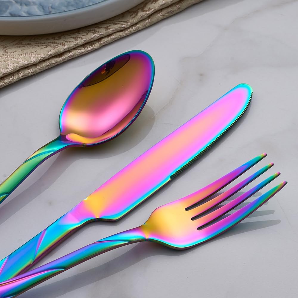 Set Posate Eleganti 30 Pezzi in Acciaio Inox - Nero o Arcobaleno