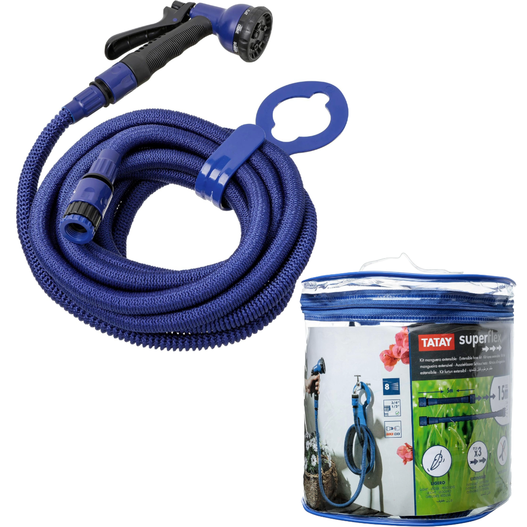 Tubo Estensibile Superflex 15m Blu con Pistola 8 Funzioni