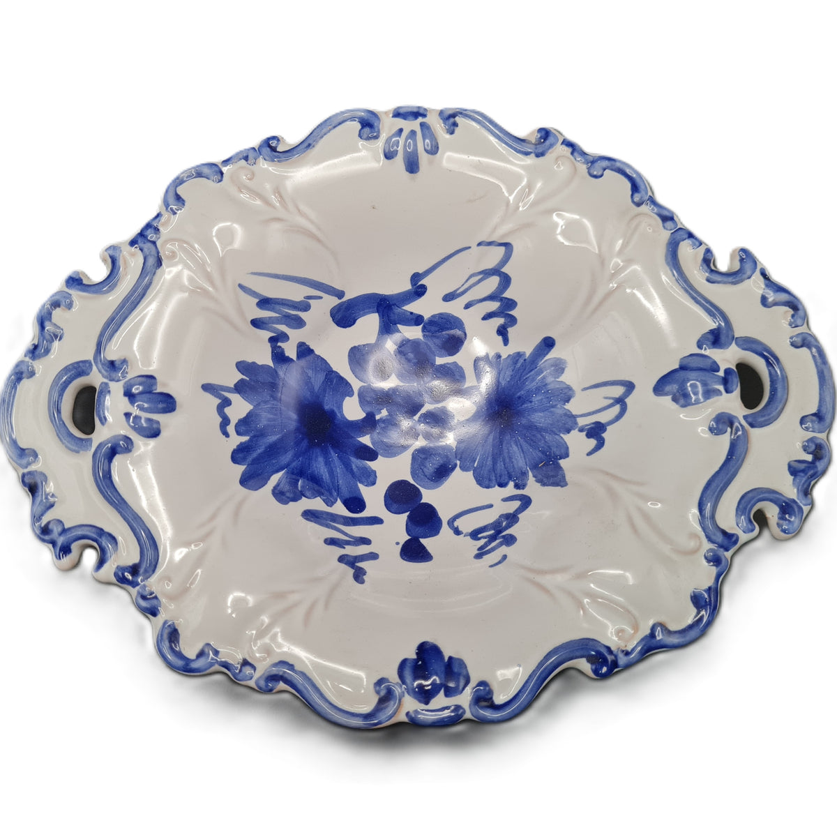 Vassoio Centrotavola in Ceramica Made in Italy - Design Barocco Bianco e Blu