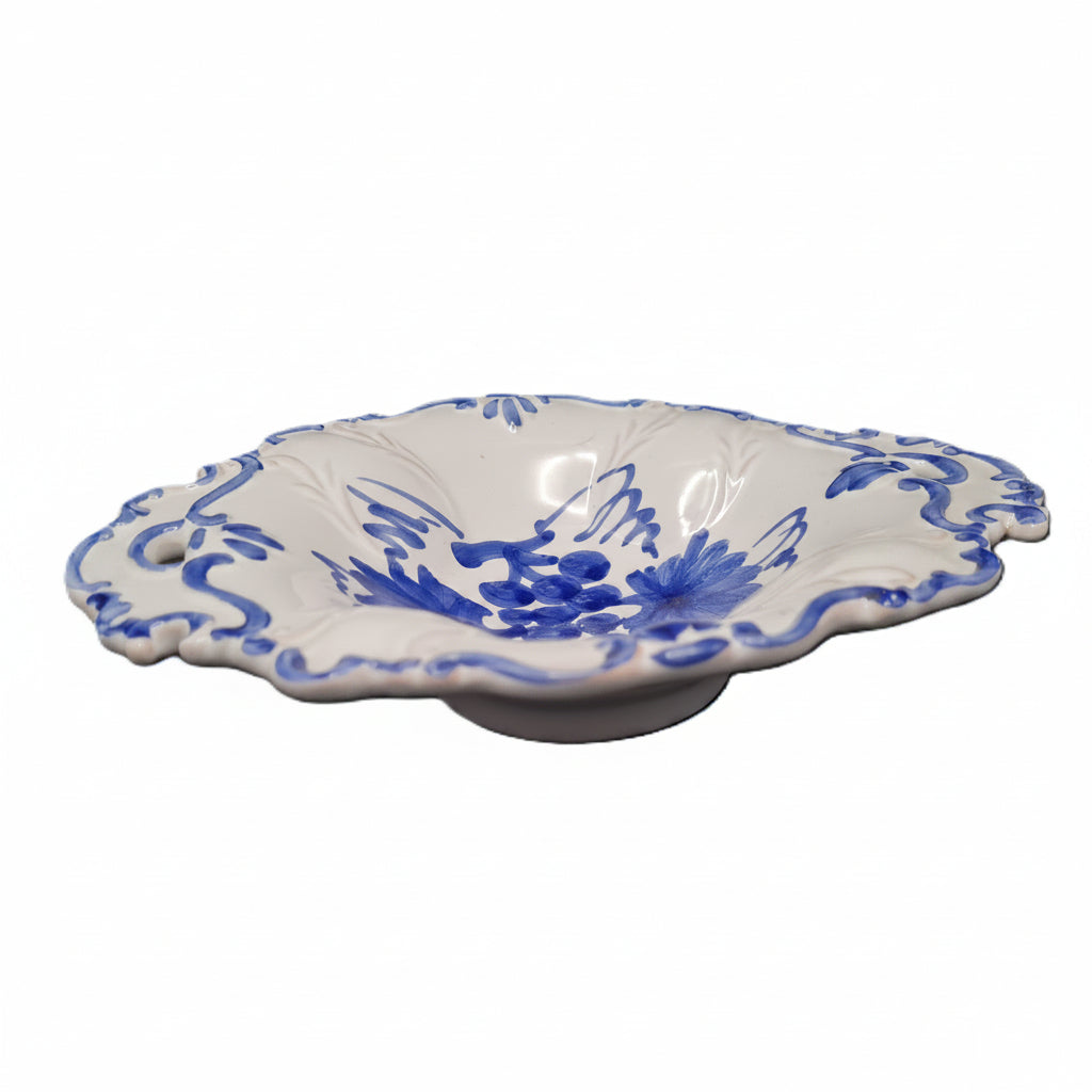 Vassoio Centrotavola in Ceramica Made in Italy - Design Barocco Bianco e Blu