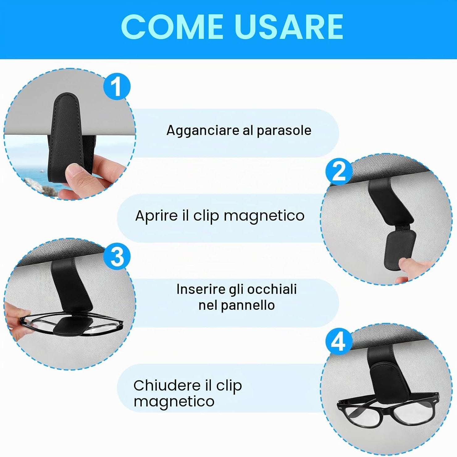 Porta Occhiali in Pelle con Clip Magnetica - Confezione da 2 Pz