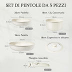 Set Pentole 5pz Ceramica Atossica Manico Staccabile - Blu | Bianco