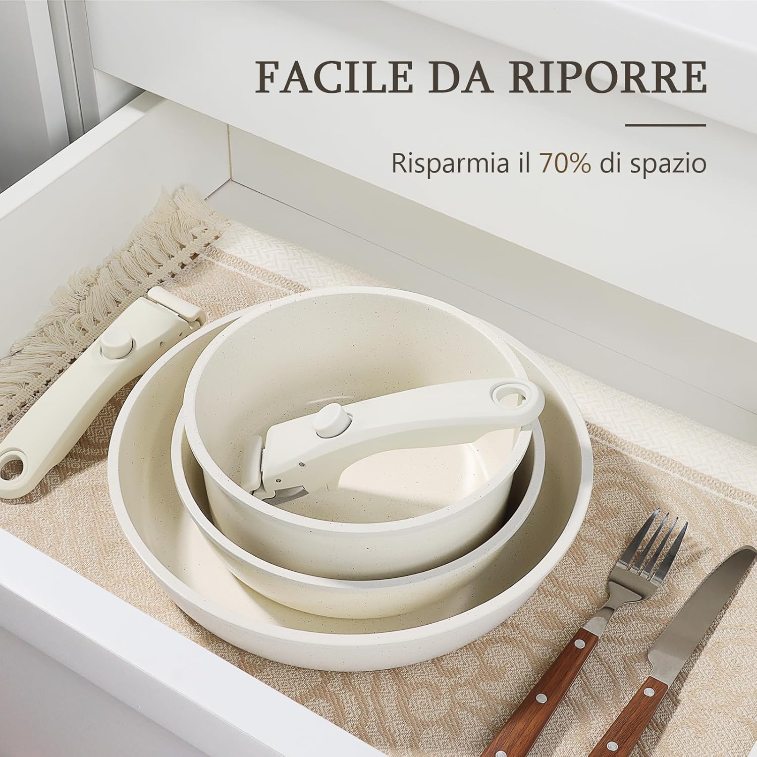 Set Pentole 5pz Ceramica Atossica Manico Staccabile - Blu | Bianco