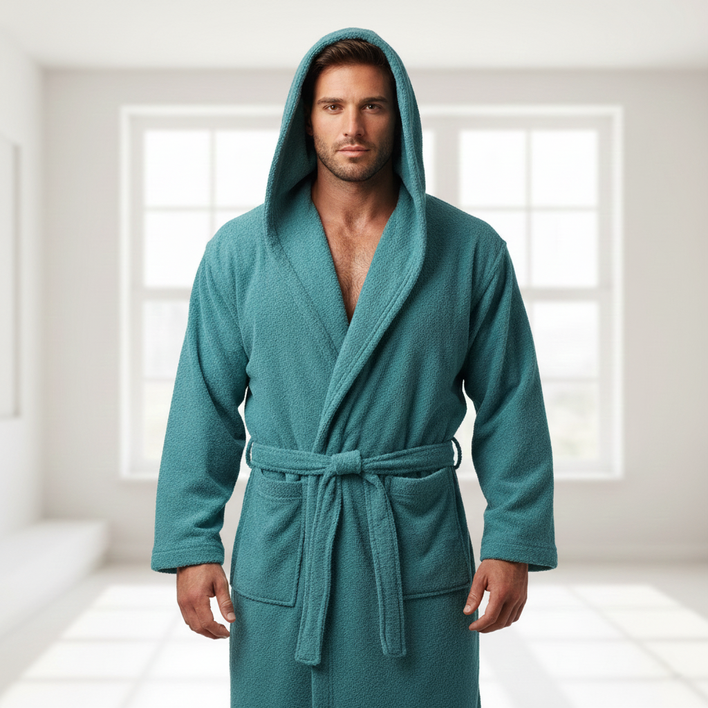 Accappatoio Unisex Taglia M con Cappuccio in Spugna 450gr/mq – Modello Pop Corn Verde Scuro