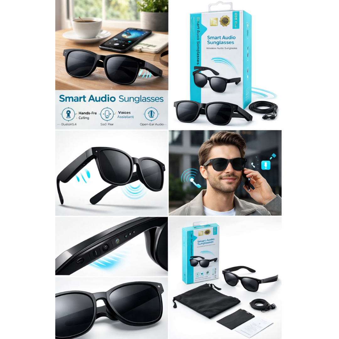Occhiali Smart Audio Wireless con Assistente AI – Traduzione Vocale, Chiamate e Musica – Microfono Integrato