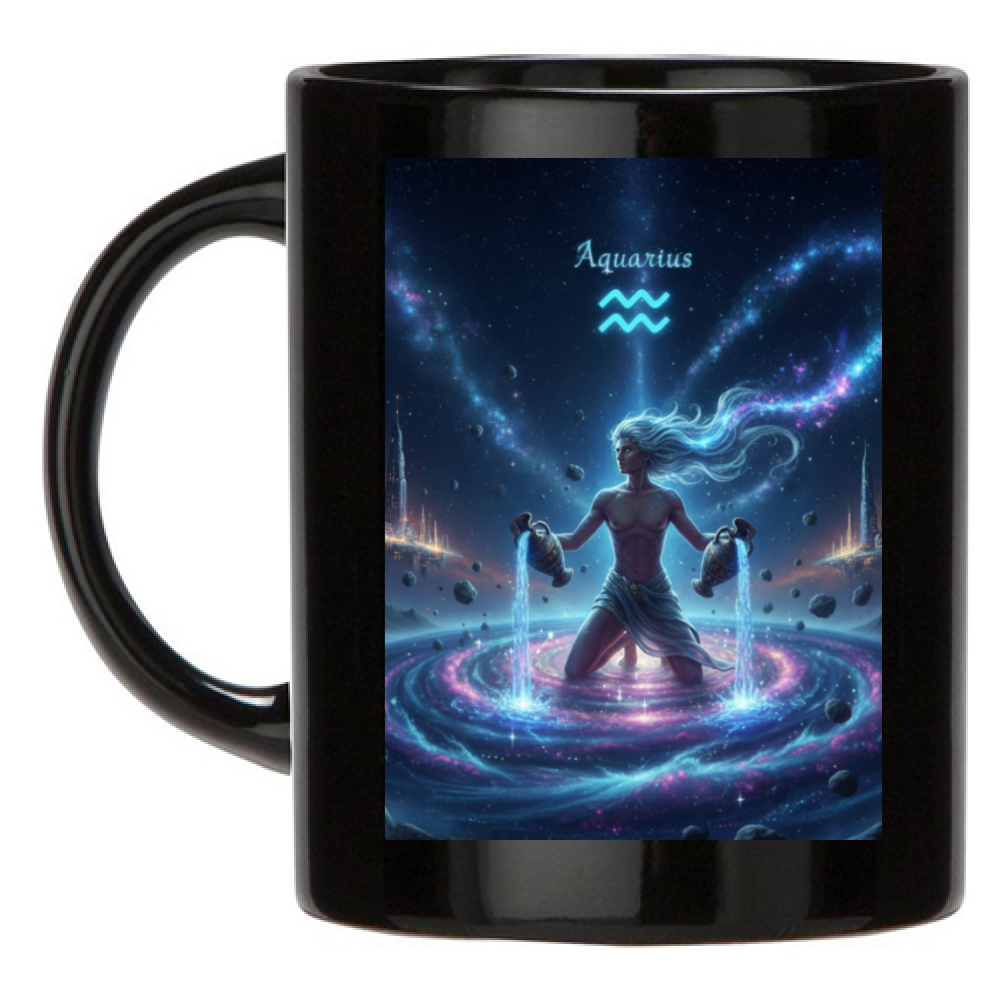 Tazza Mug Acquario Nera - Idea Regalo, Ceramica, Colazione, Latte, Caffè, Tè