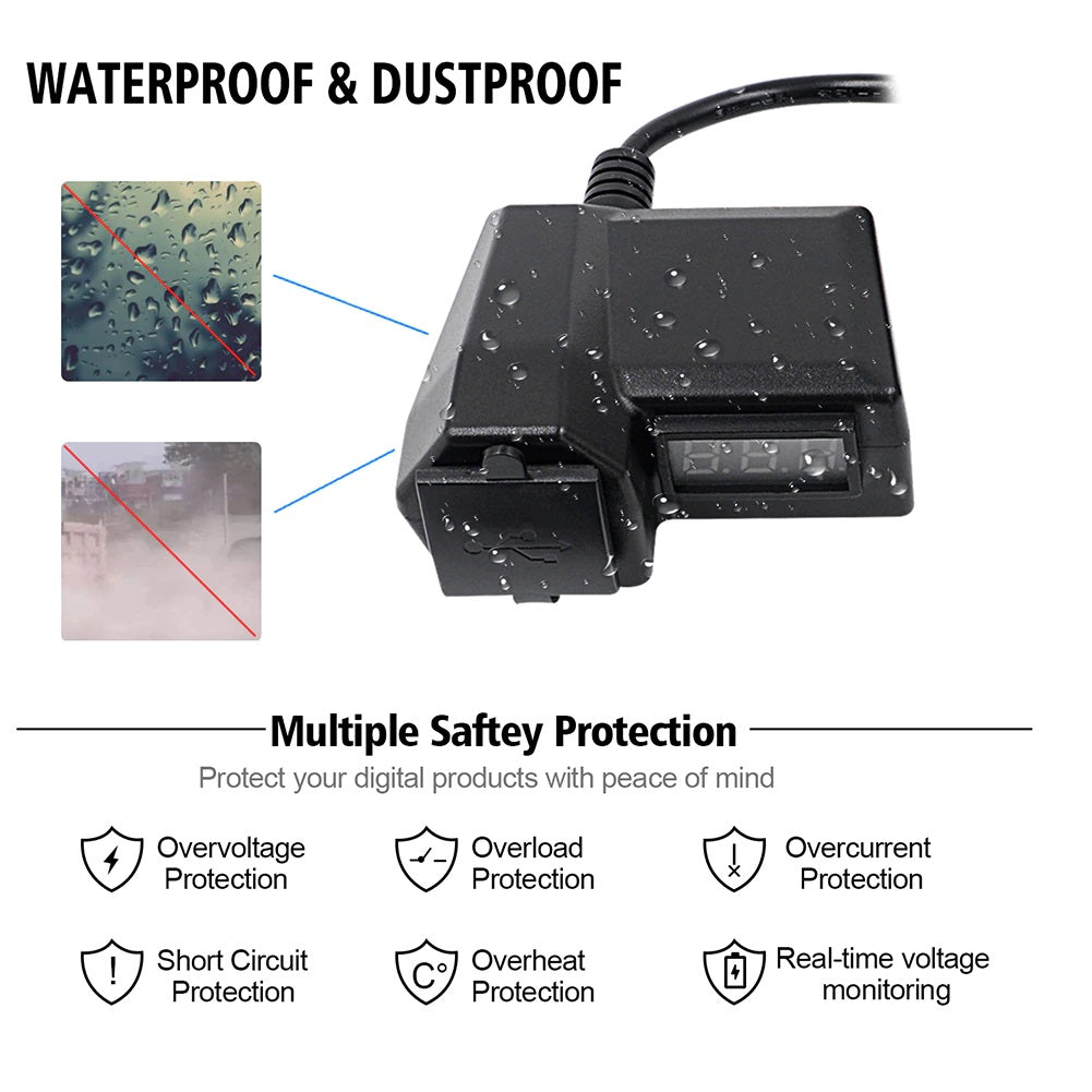 Caricabatterie Cellulare Moto Manubrio Supporto Doppia USB Presa W/ On/Off