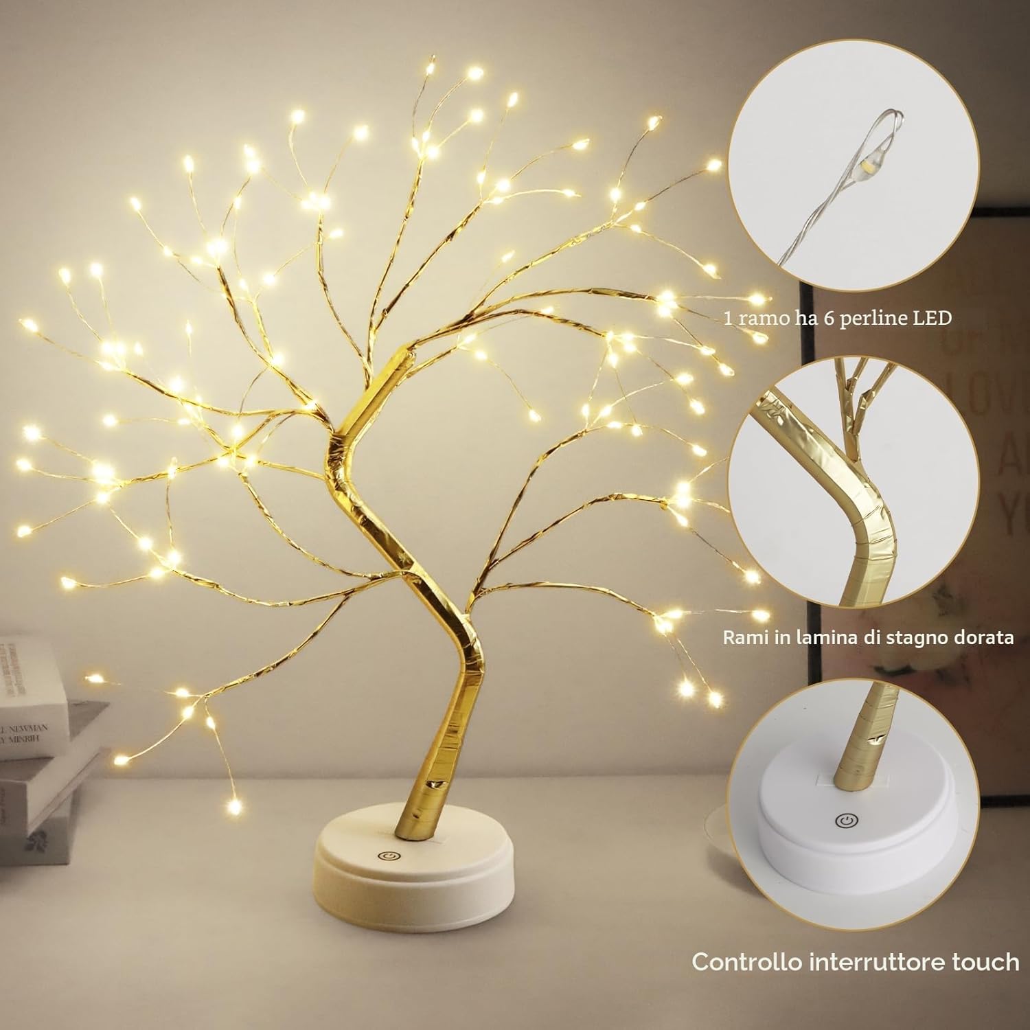 Albero Luminoso LED Decorativo con Rami Flessibili e Touch-Control