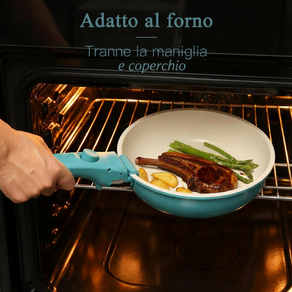 Set Pentole 5pz Ceramica Atossica Manico Staccabile - Blu Sfumato