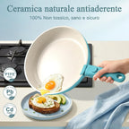 Set Pentole 5pz Ceramica Atossica Manico Staccabile - Blu Sfumato