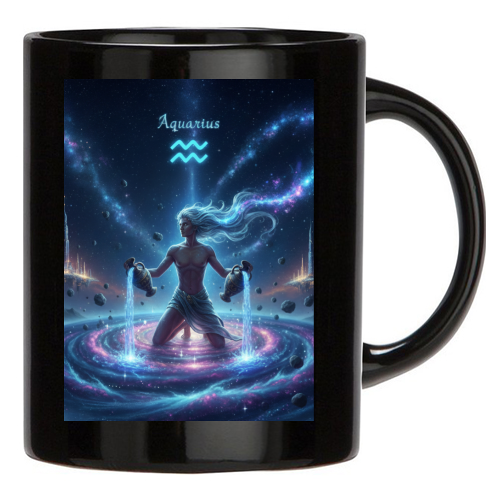 Tazza Mug Acquario Nera - Idea Regalo, Ceramica, Colazione, Latte, Caffè, Tè