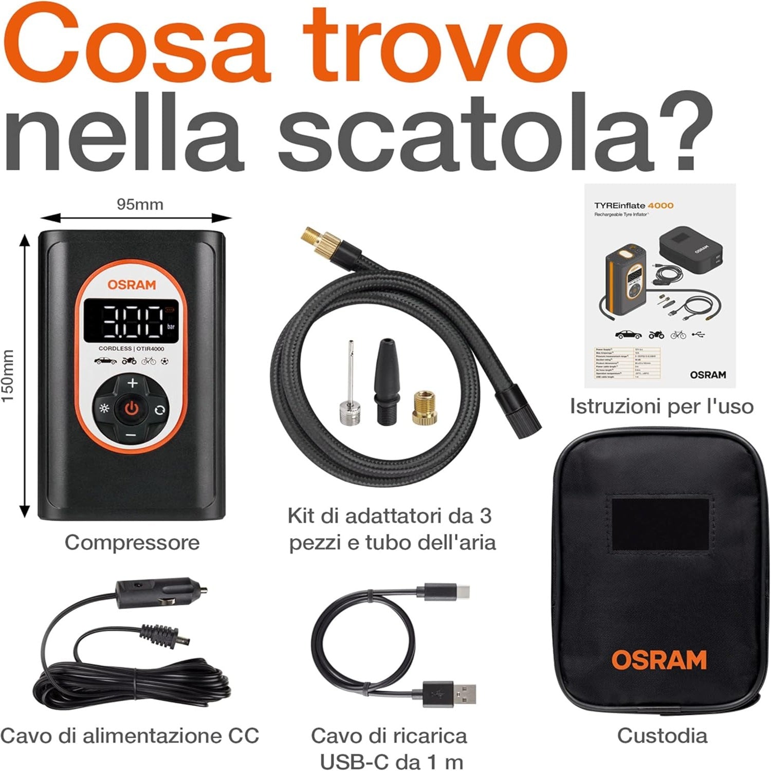 Compressore OSRAM Digitale Portatile 8,3 BAR - Ricaricabile e Potente