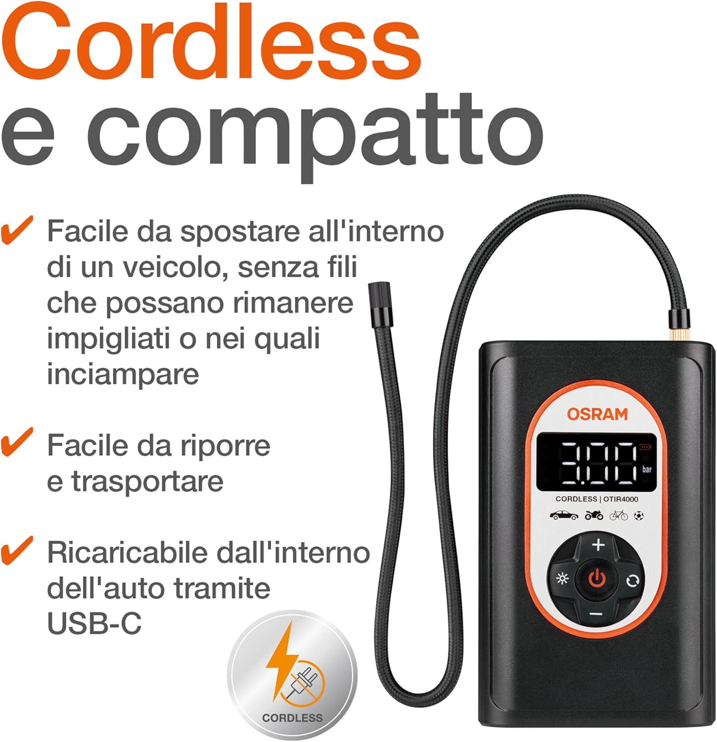 Compressore OSRAM Digitale Portatile 8,3 BAR - Ricaricabile e Potente