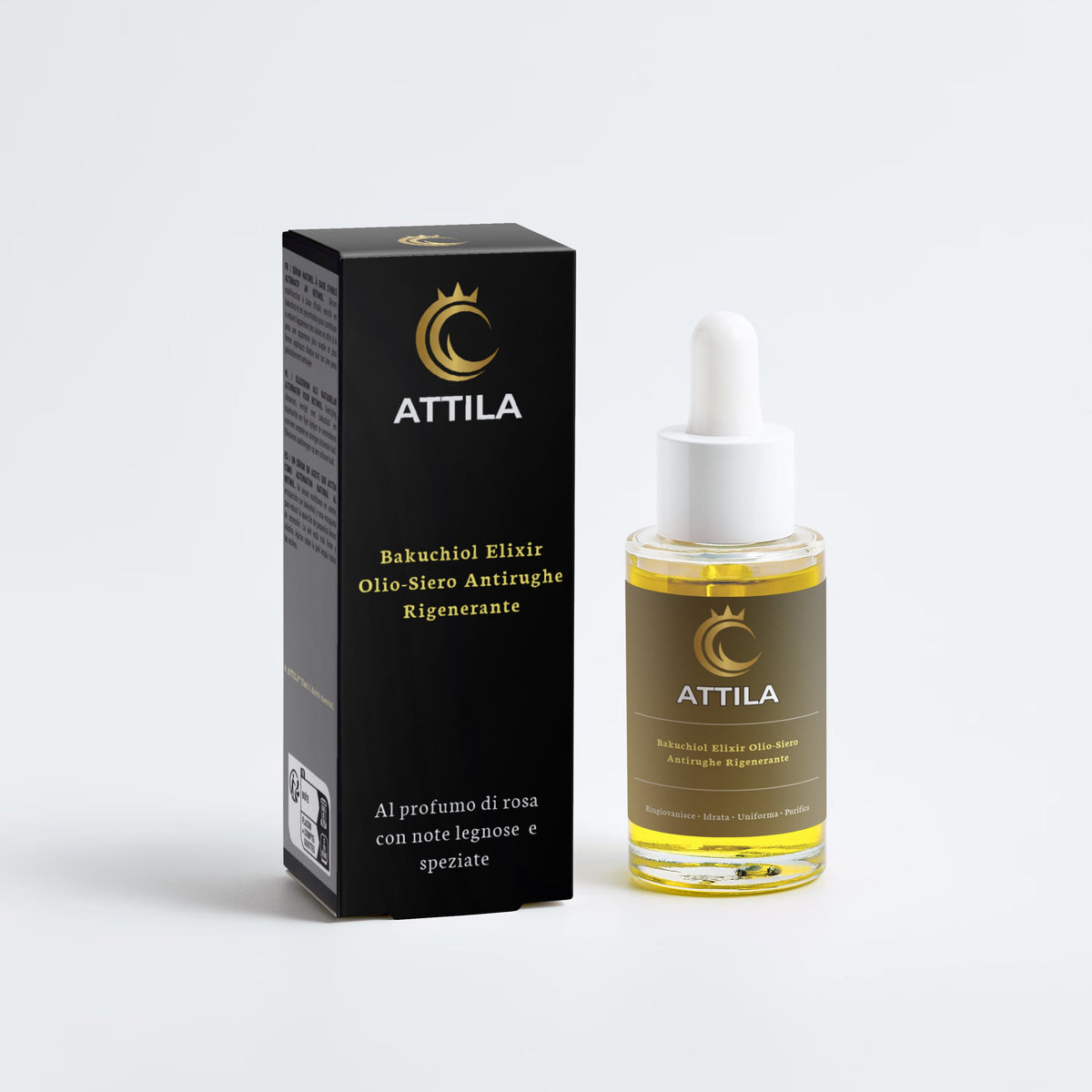 ATTILA | Siero Olio Rigenerante, Idratante e Illuminante con Bakuchiol e Olio di Jojoba