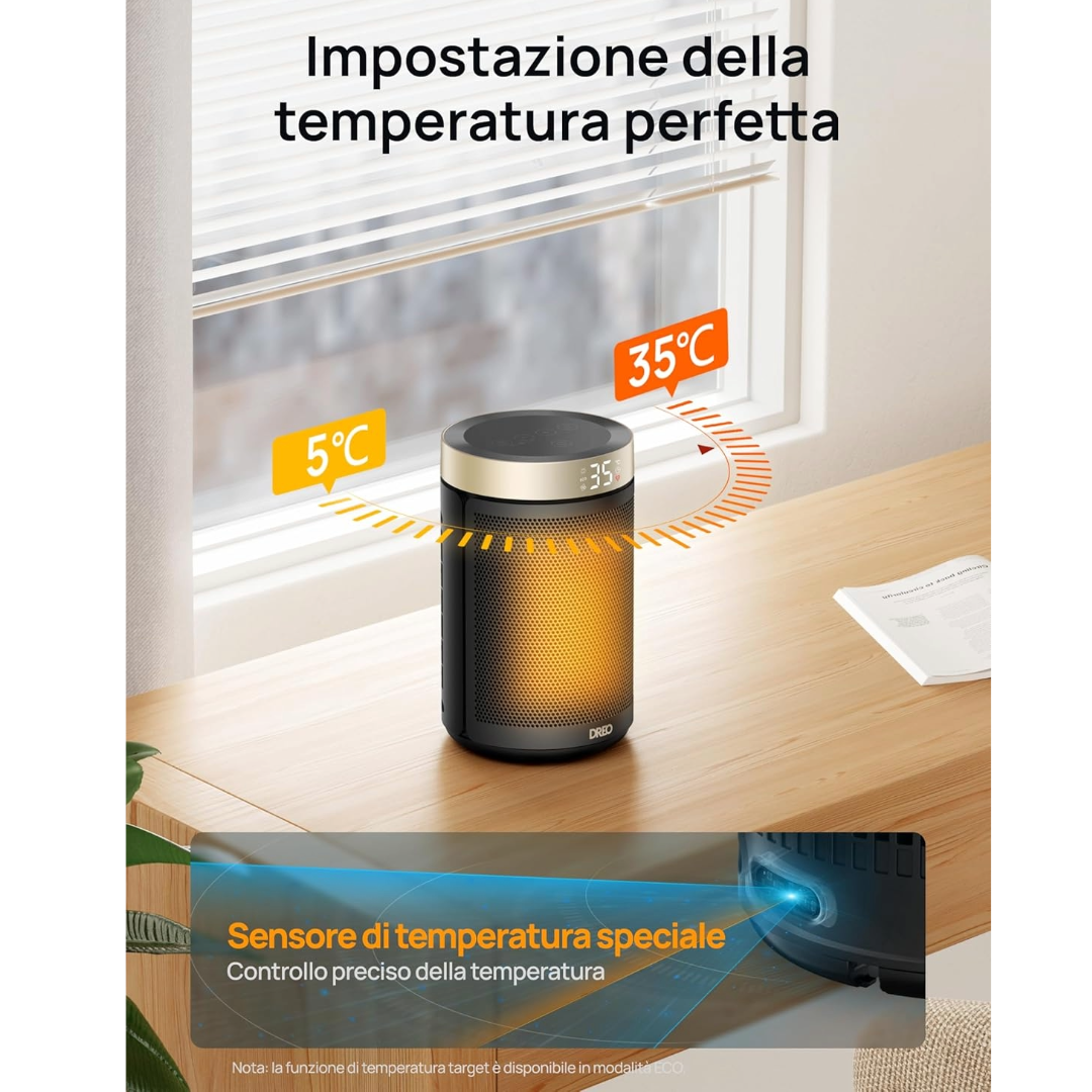 Termoventilatore Ceramico da 1500W Silenzioso 34dB con Termostato