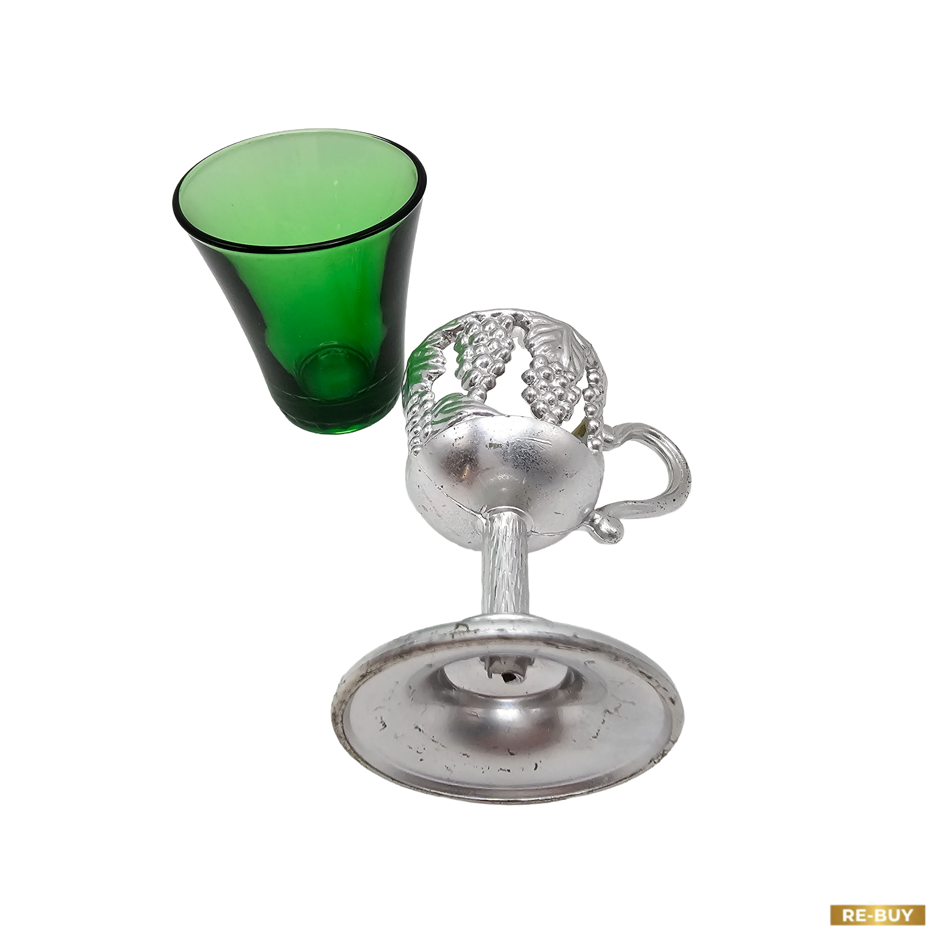 Set 6 Bicchierini Liquore Vintage "Giapponesi" – Vetro Verde e Base Argentata