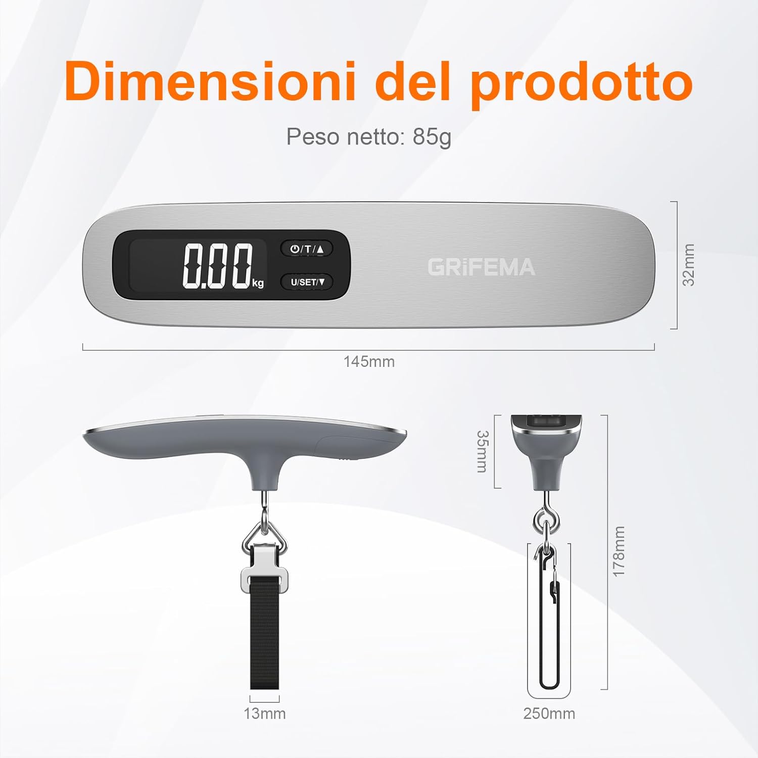 Bilancia Digitale da Bagaglio e Pacchi | con Display Retroilluminato