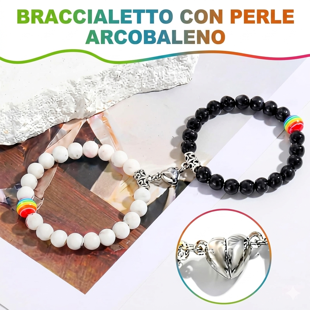 Bracciali Coppia Magnetici Pride: Cuore Calamita e Arcobaleno LGBTQ+