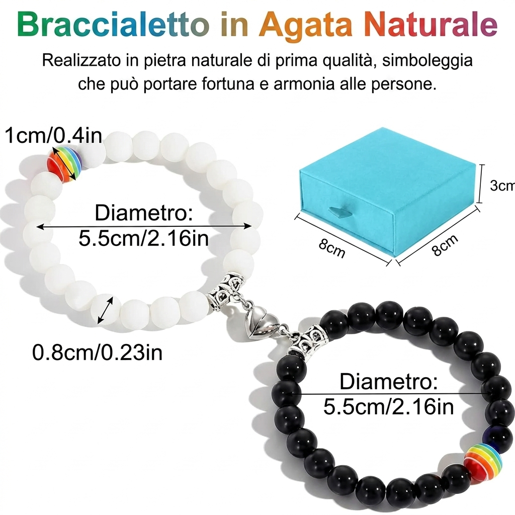 Bracciali Coppia Magnetici Pride: Cuore Calamita e Arcobaleno LGBTQ+
