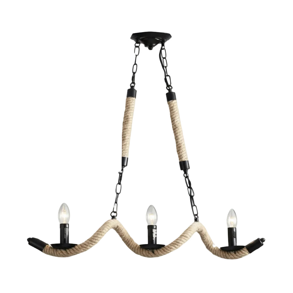 Lampadario Vintage a Sospensione A40-3 con 3 Portalampade E14 – Design Rustico in Corda di Canapa e Metallo