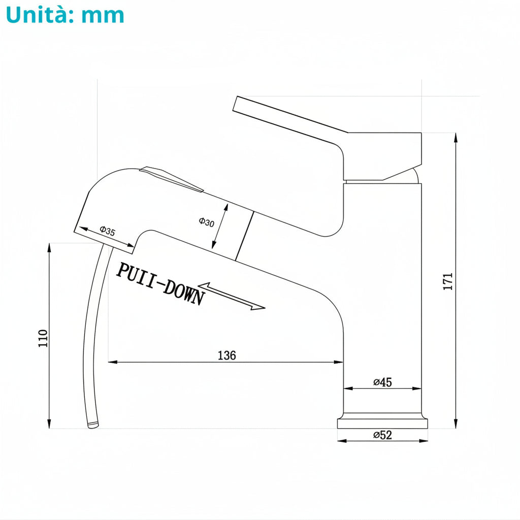 Rubinetto Bagno Doccetta Estraibile 2 Getti Risparmio Idrico