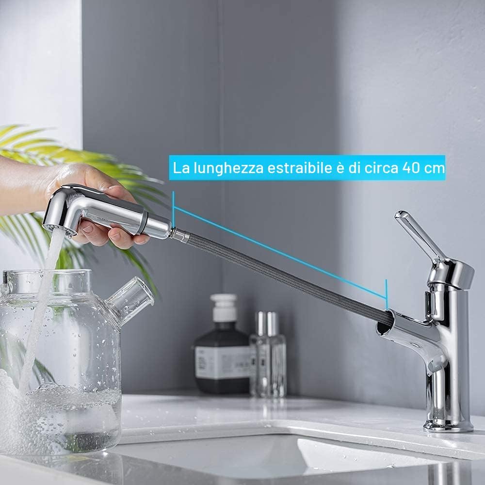 Rubinetto Bagno Doccetta Estraibile 2 Getti Risparmio Idrico