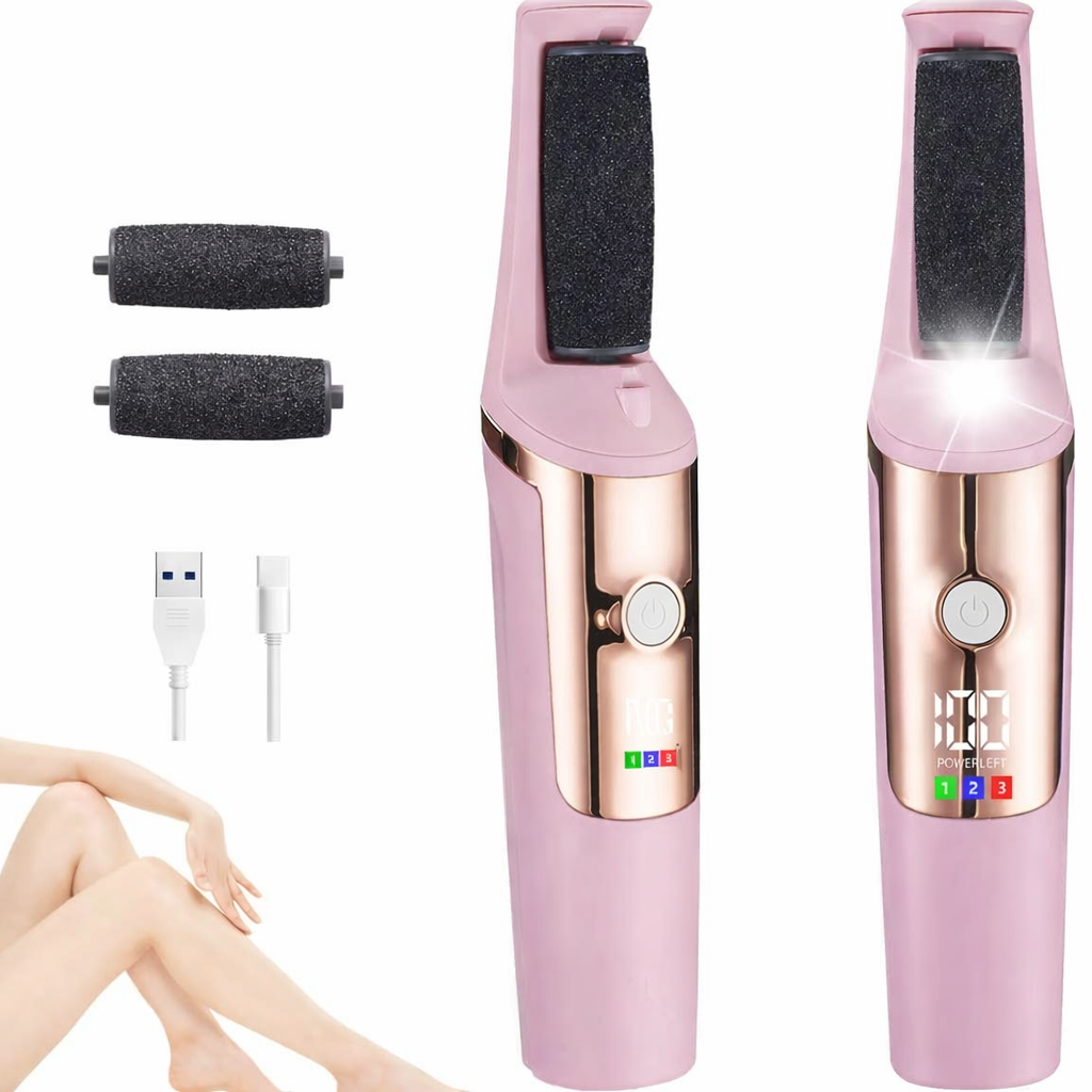 Pedicure Elettrico Professionale per Piedi – Lima Elettrica per Calli e Talloni – Rimuovi Pelle Morta – 3 Rulli Abrasivi – Display LED – Luce LED – Ricarica USB