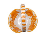 Cestino in Ceramica Decorato a Mano Arancione e Bianco - Portaoggetti Floreale