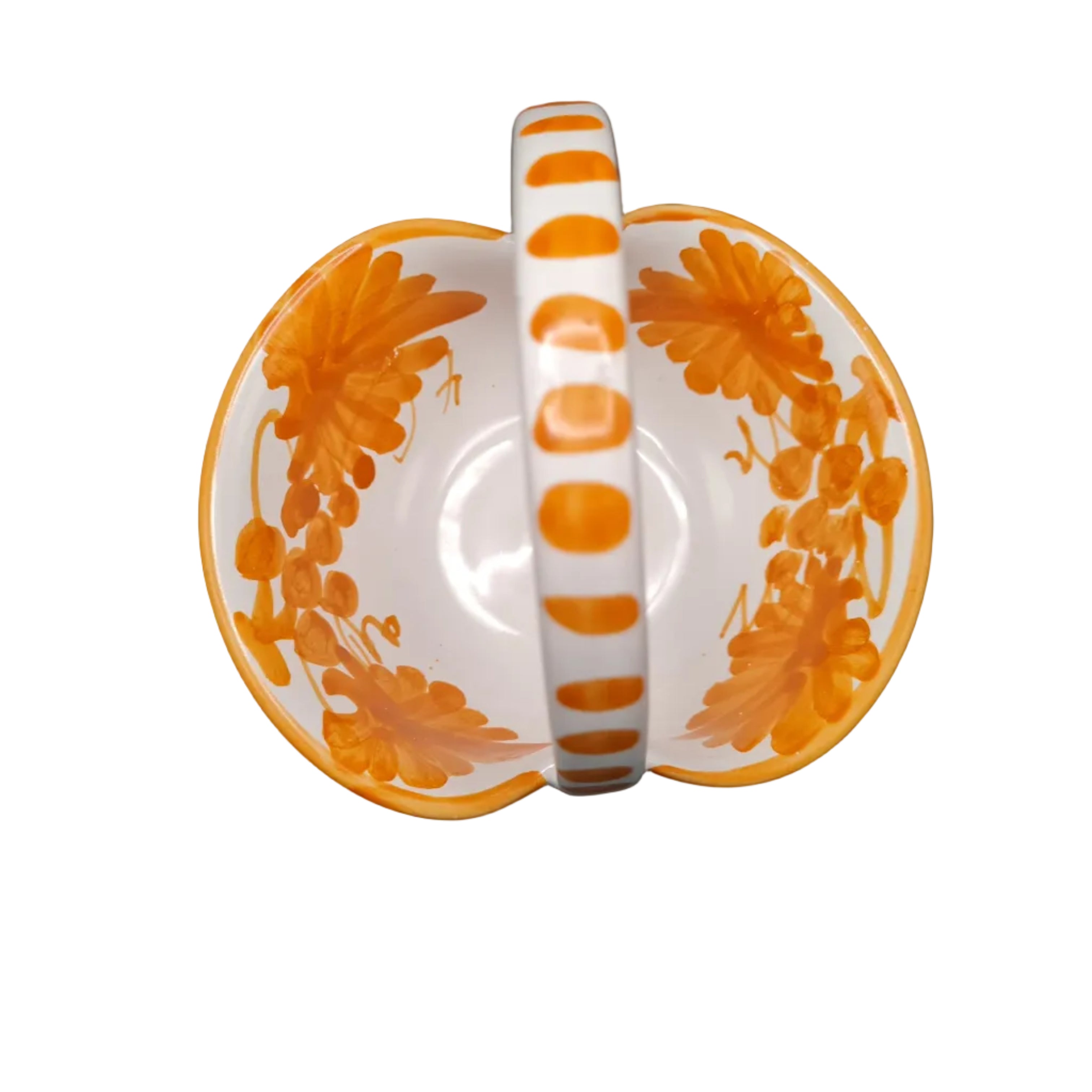 Cestino in Ceramica Decorato a Mano Arancione e Bianco - Portaoggetti Floreale