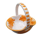 Cestino in Ceramica Decorato a Mano Arancione e Bianco - Portaoggetti Floreale