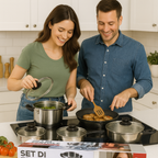Set di Pentole 12 Pezzi in Acciaio Inox – Compatibili con Induzione – Coperchi con Valvola di Sicurezza – Design Professionale