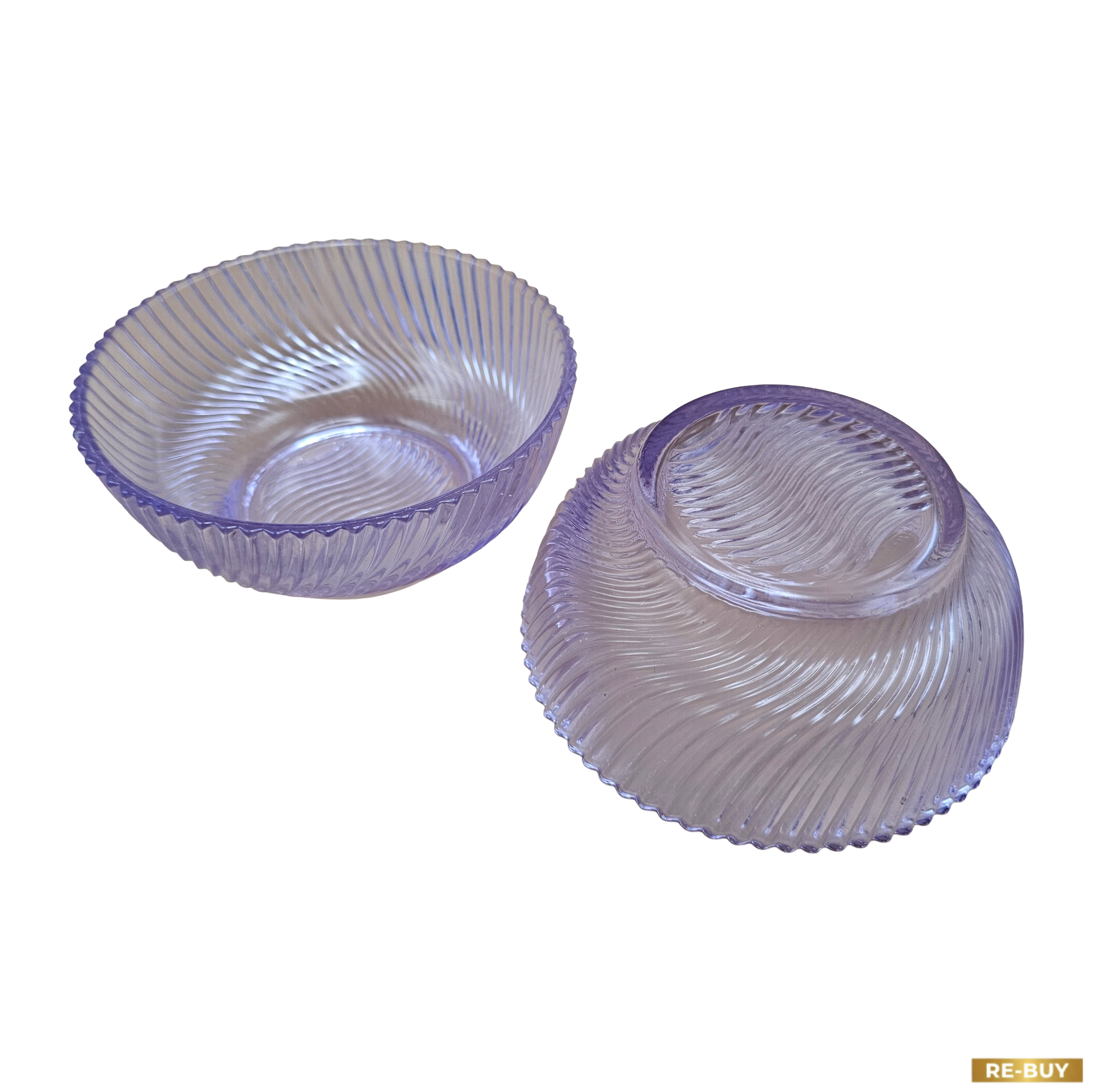 Set 2 Ciotole in Vetro Colorato Vintage Made in France – Design a Onde – Lilla/Blu