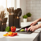 Set di Utensili da Cucina e Coltelli da Cucina da 19 Pezzi in Silicone con Manico in Legno (nero)