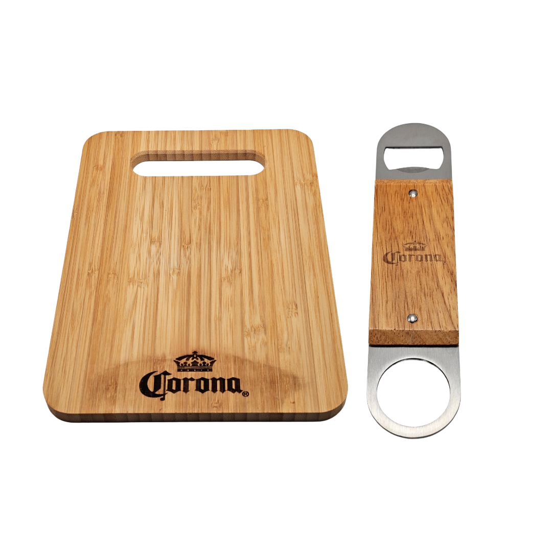 Set Aperitivo Ufficiale Corona Extra – Tagliere in Legno e Apribottiglie Professionale