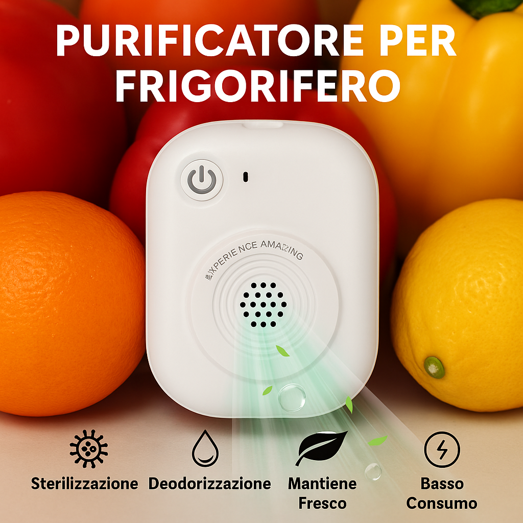 Mini Purificatore d’Aria per Frigorifero – Generatore di Ozono, Elimina Odori e Batteri, con Clip di Fissaggio, Ricarica USB – Ideale per Casa, Animali, Armadi, Frigoriferi e Auto