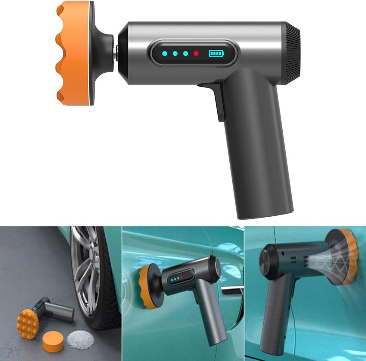 Lucidatrice a batteria ricaricabile da 2000 mAh con 3 spugne lucidanti per auto