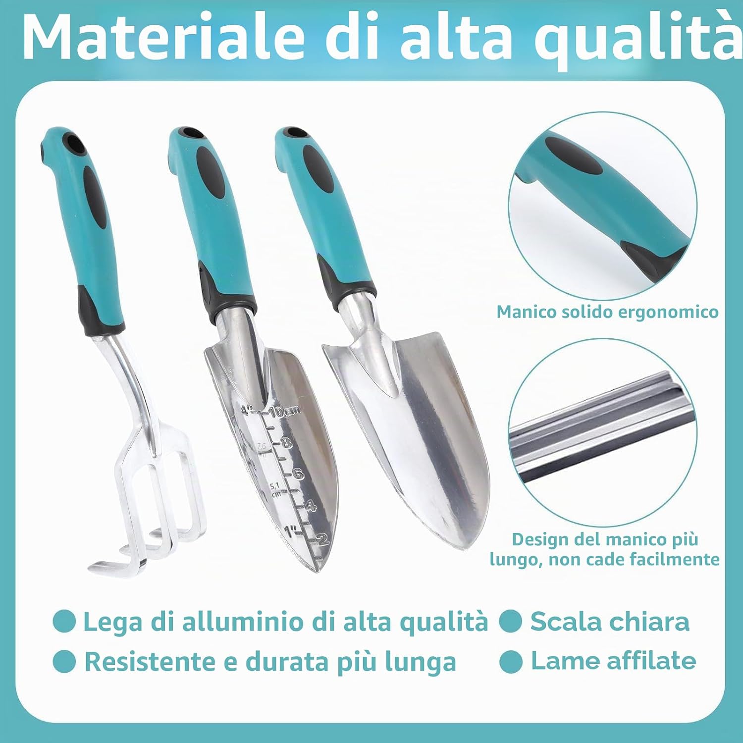 Set Giardinaggio 7 Pezzi in Alluminio Antiruggine con Custodia e Guanti