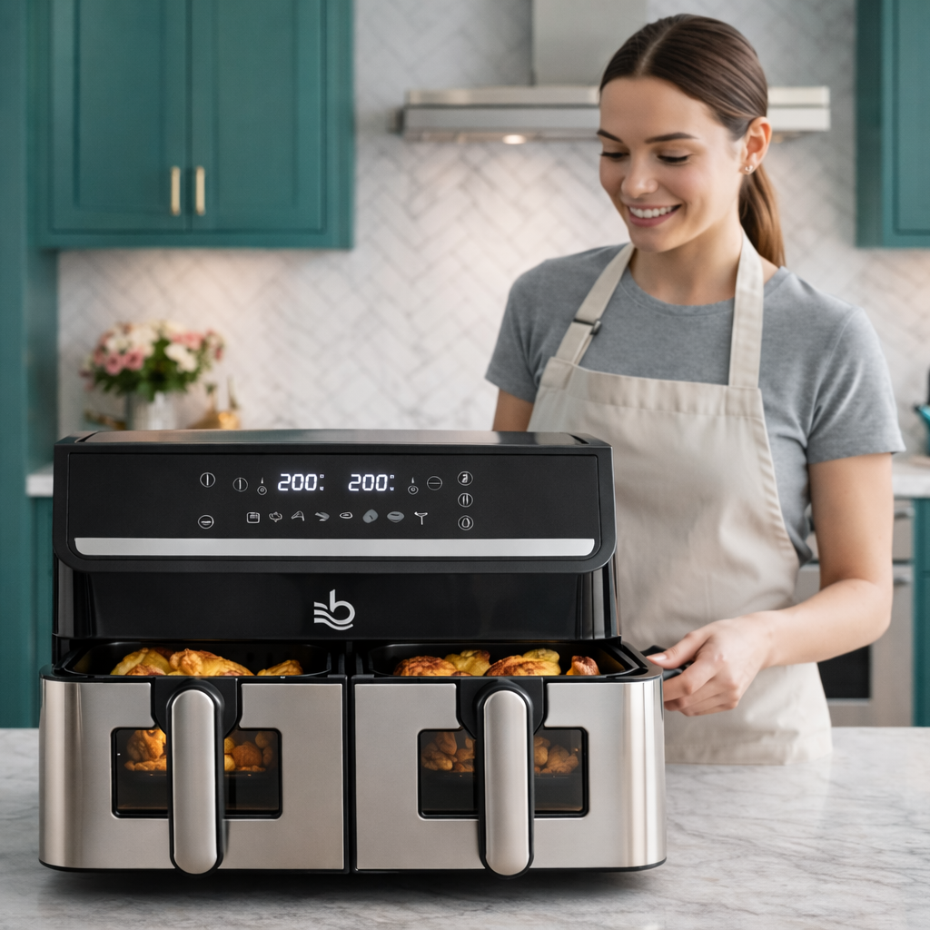 Friggitrice ad Aria XXXL - 2000W Doppio Cestello 15L (7,5L + 7,5L) – Controllo Indipendente