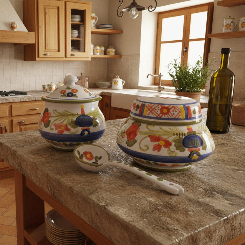 Mestolo in Ceramica Decorato a Mano - Stile Rustico e Tradizionale Made in Italy