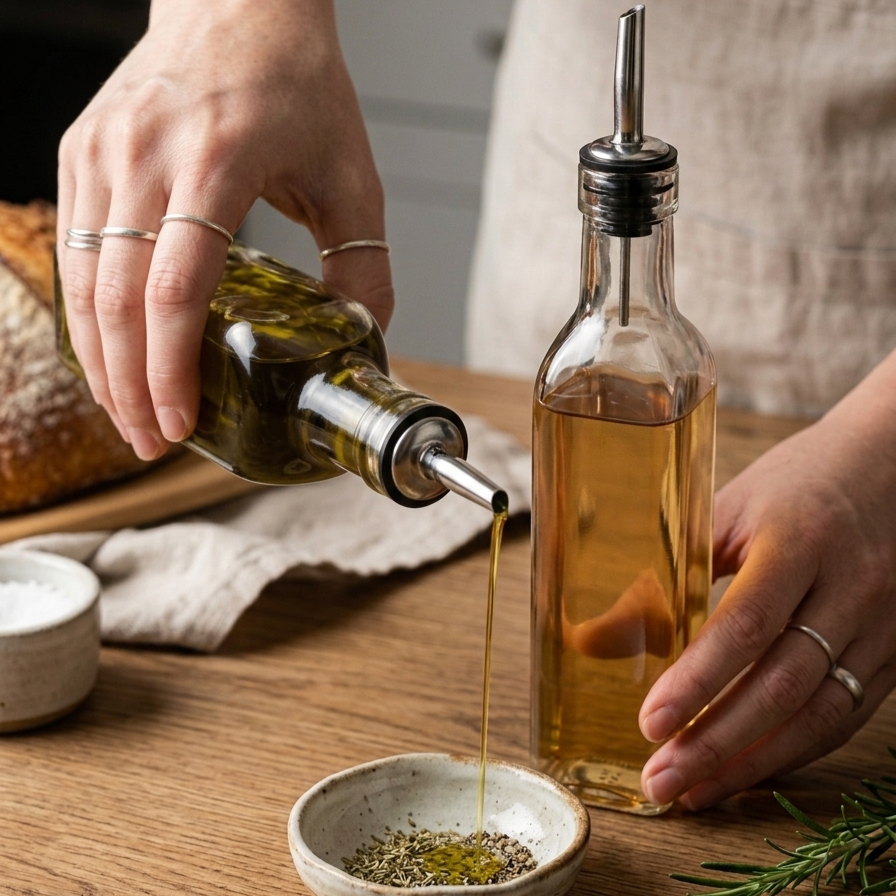 Set 2 Bottiglie in Vetro Trasparente per Olio e Aceto - Design Classico