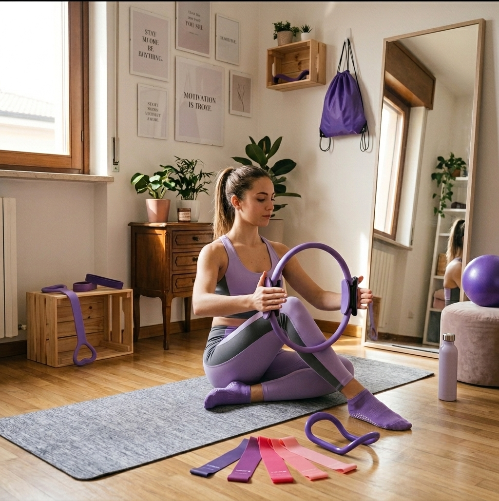Set 13 Pz Pilates Viola Kit Fitness da Casa con Anello Palla e Fasce
