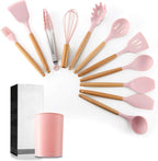 Set di 12 Utensili da Cucina in Silicone – Resistenti al Calore, Antiaderenti e Lavabili in Lavastoviglie rosa