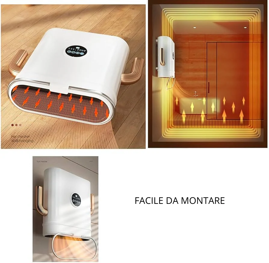 Termoconvettore Elettrico 2000W – Stufa Portatile Multifunzionale con Ventilazione, Asciugatrice e Deumidificatore a Parete