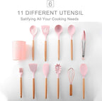 Set di 12 Utensili da Cucina in Silicone – Resistenti al Calore, Antiaderenti e Lavabili in Lavastoviglie rosa