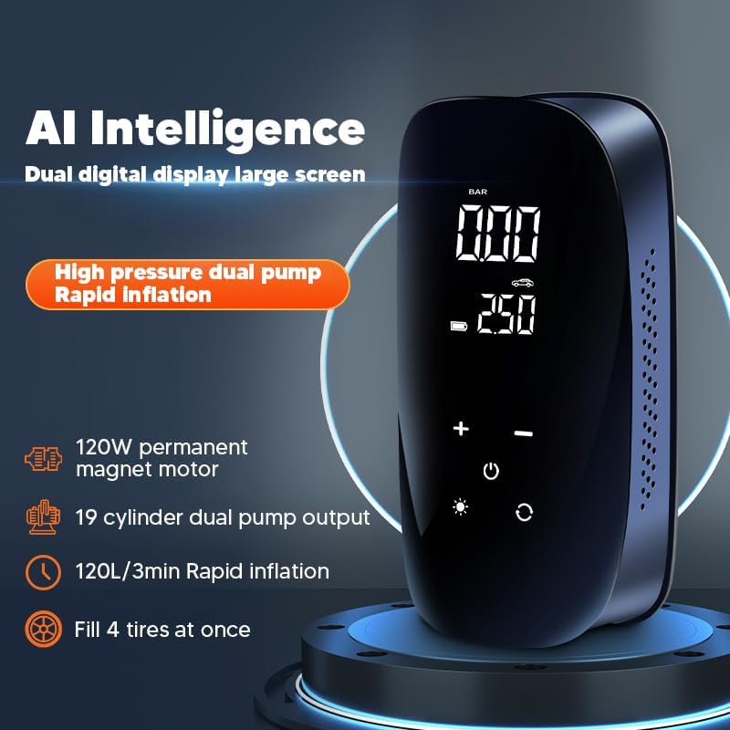 MINI COMPRESSORE ARIA PORTATILE 150 PSI – GONFIATORE RICARICABILE CON DISPLAY DIGITALE