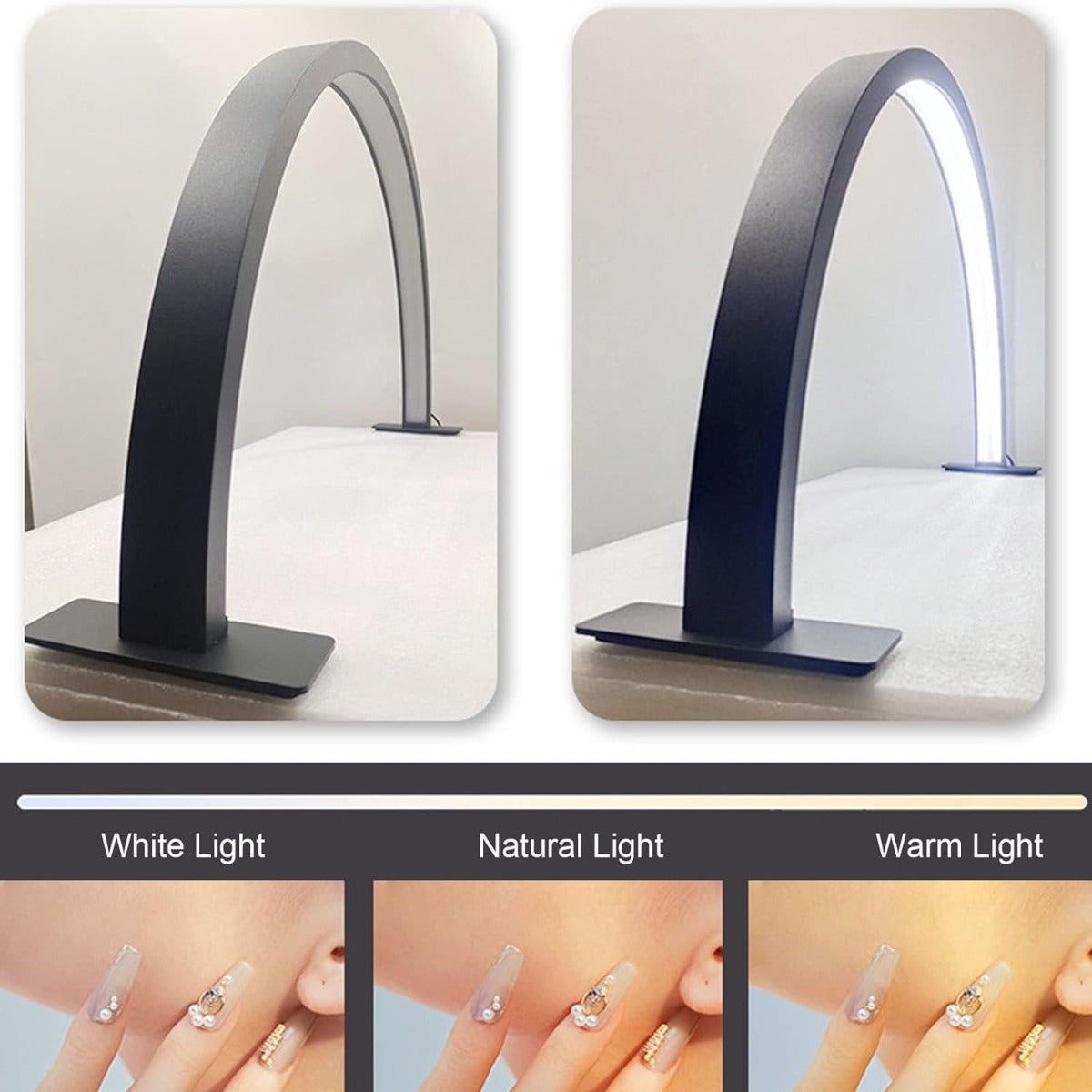 Luce a mezzaluna a LED con diamante bianco kit per la cura delle unghie sagomate luci a LED ad anello ad arco da tavolo per bellezza