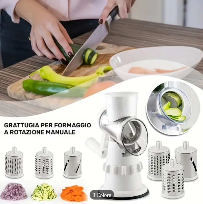 Affettatrice e Grattugia Rotativa Manuale da Cucina – Per Verdure, Frutta, Formaggi e Patate