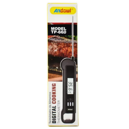 Termometro Digitale Alimentare – Sonda in Acciaio Inox Retrattile, Conversione °C/°F, Display Ampio