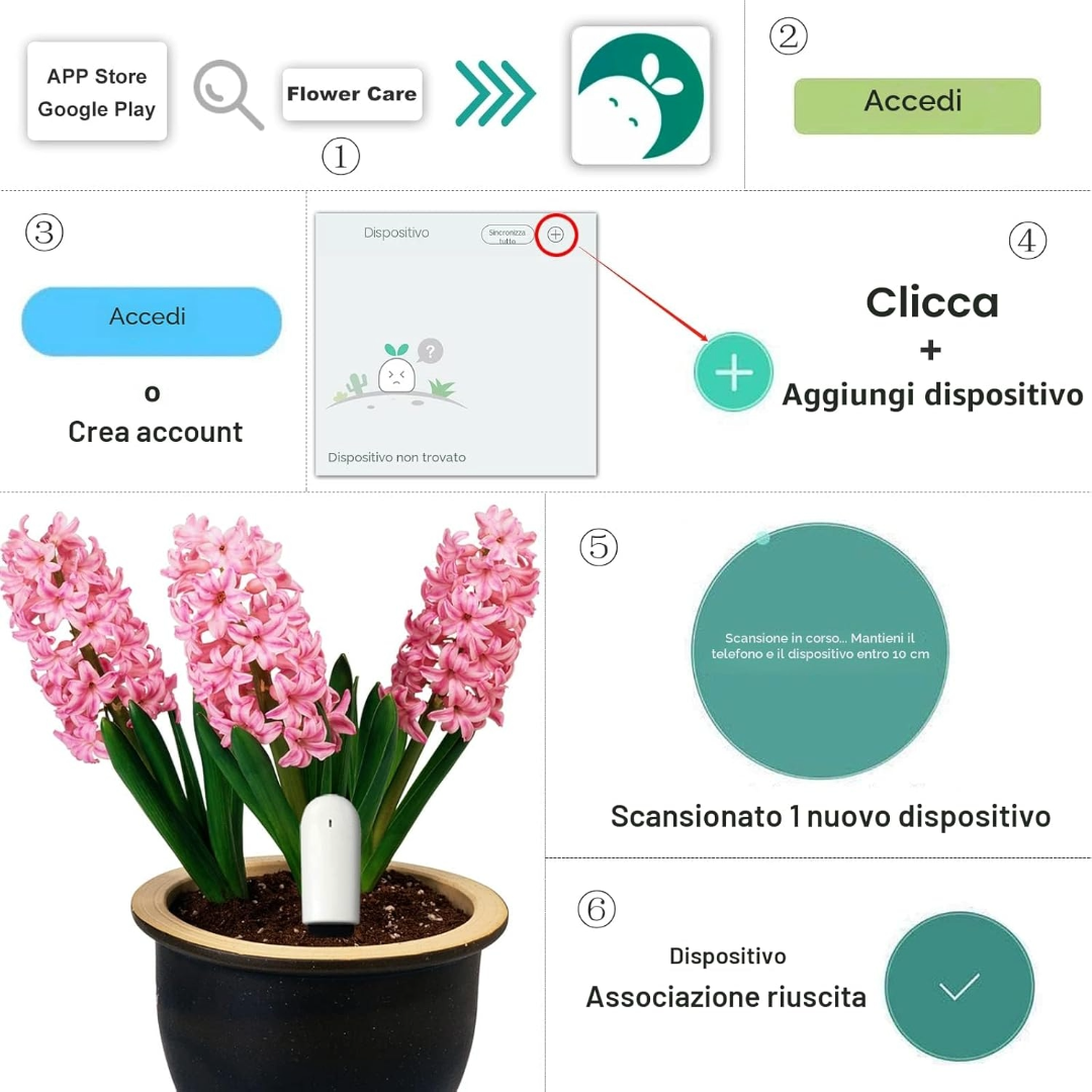 Sensore Piante Smart 4-in-1 Bluetooth Monitor Umidità e Fertilità